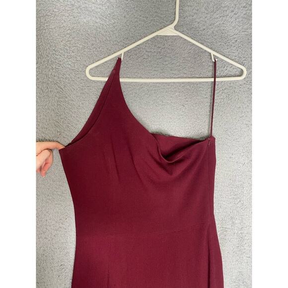 Dress The Population maroon Amy one shoulder crepe gown bridesmaid side slit M - Picture 6 of 13